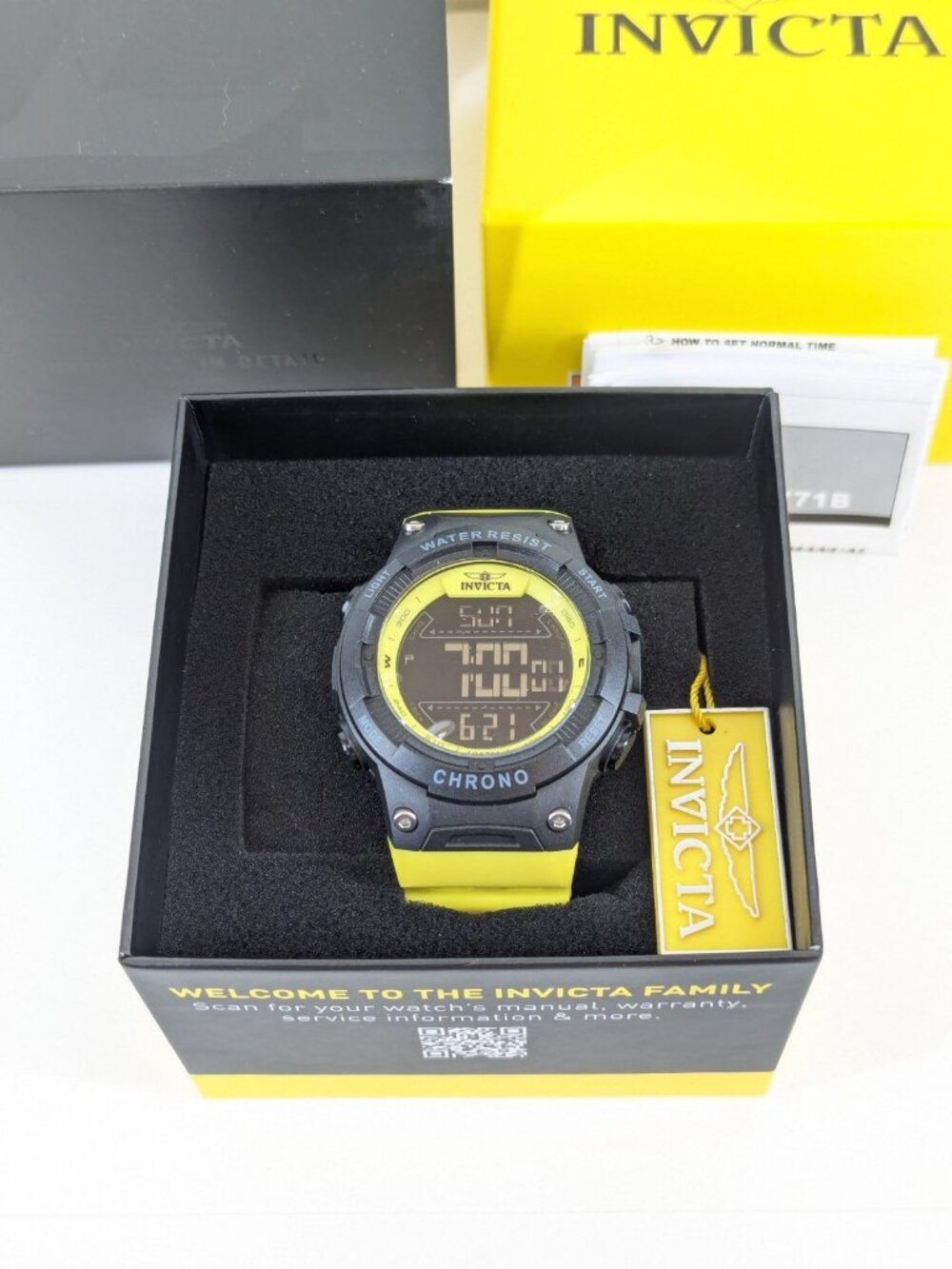 Invicta PF21223 Digital Men's Watch 52mm Black Yellow Polyurethane 100M New